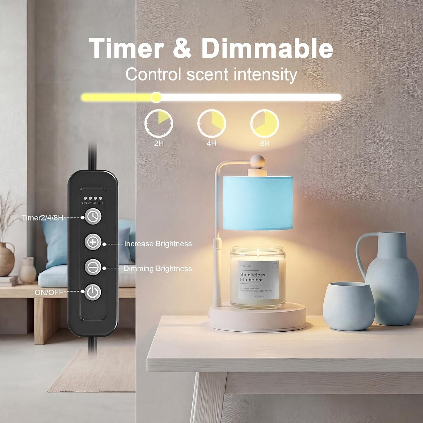 Candle Warmer Lamp with Timer, Best House Warming Gift, Height Adjustable & Dimmable Electric Candle Warmer Lamp, Includes 2 Bulbs, Birthday Gift for Women, Mom, Housewarming - Flaxen