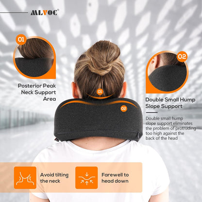 MLVOC Airplane Travel Neck Pillow for Sleeping, 3D-Eye Mask & Earplugs Kit | Curved Neck & Chin Support, Rope Lock Fit, Memory Foam Keeps It’s Shape, 3-in-1 Ki Includes: Eye Mask + Earplugs