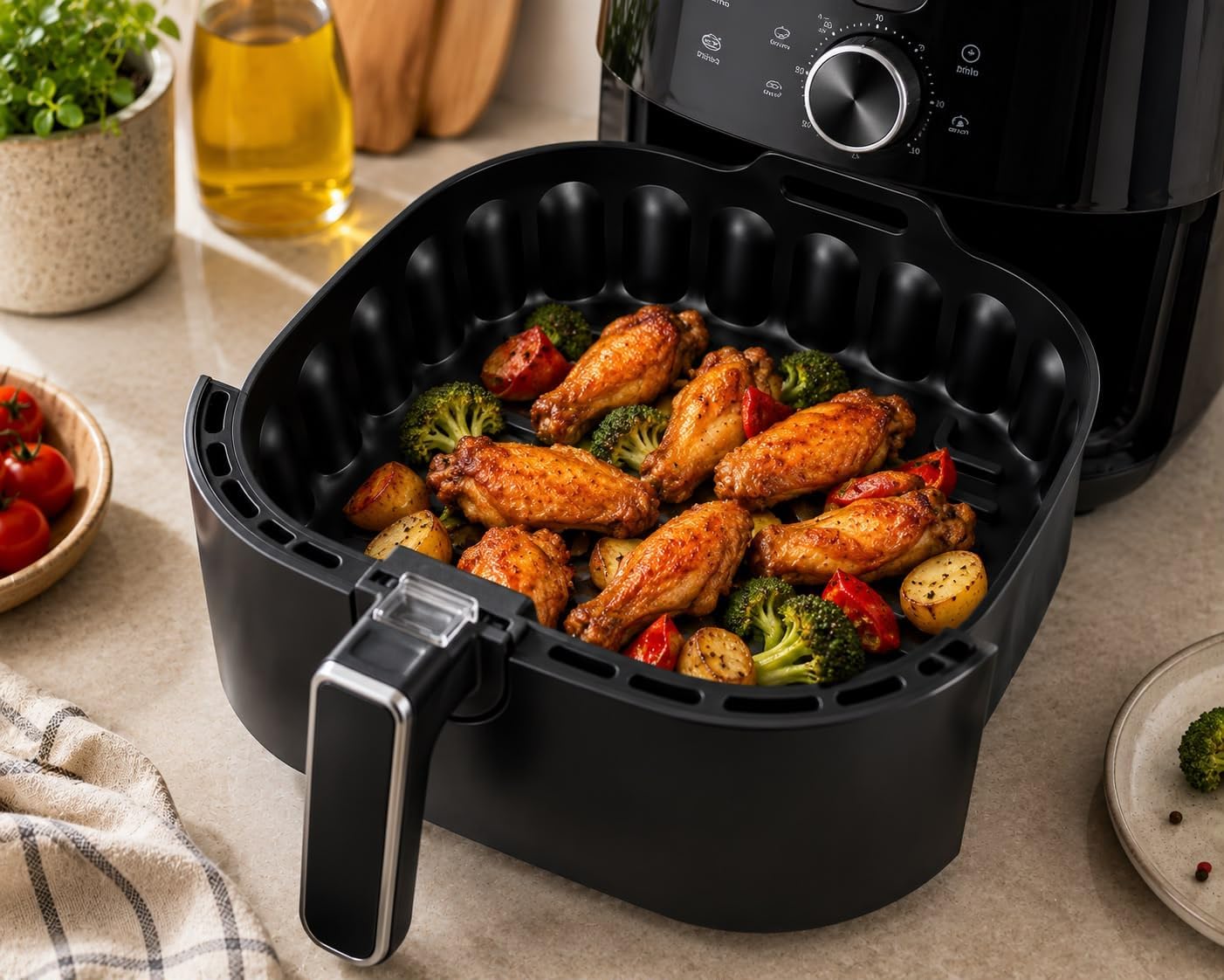 HBH Enterprises Silicone Air Fryer Liner for 5–6 QT Air Fryers, Reusable Food Grade Silicone Basket, Non-Stick, Dishwasher Safe, Heat Resistant to 450°F, Air Fryer Accessory, Black