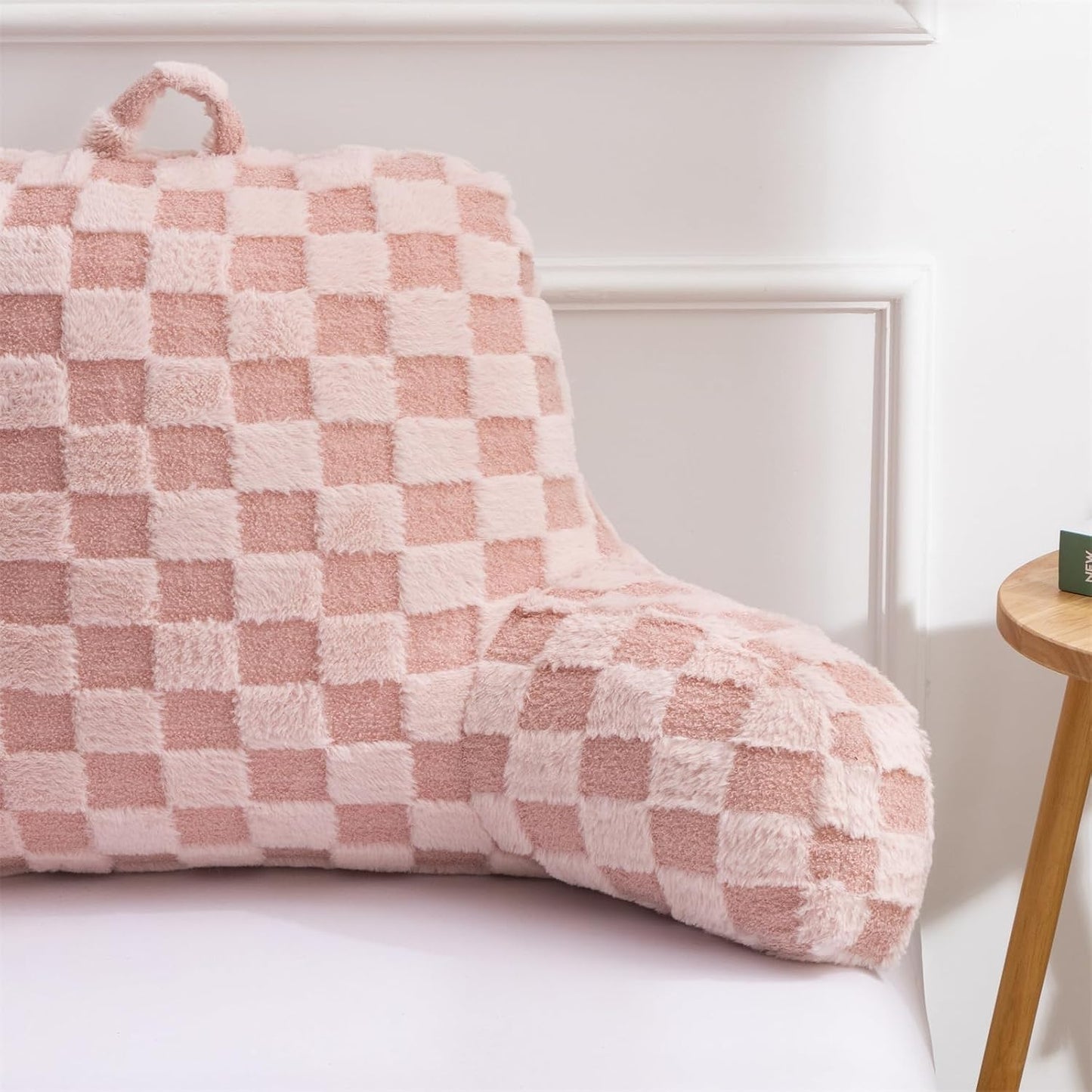 Aimuan Reading Pillow Checkered Bed Rest Wedge Backrest Checkerboard Pillow with Arms Back Support for Sitting Up in Bed Cushion Incline Rest Sleeping Snoring Pillow (Beige,Large)