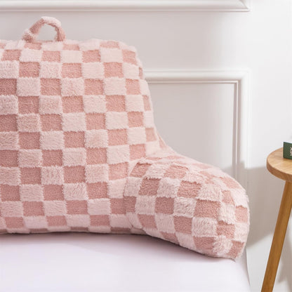 Aimuan Reading Pillow Checkered Bed Rest Wedge Backrest Checkerboard Pillow with Arms Back Support for Sitting Up in Bed Cushion Incline Rest Sleeping Snoring Pillow (Beige,Large)