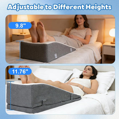 Leg Elevation Pillow Wedge for After Surgery - Adjustable Knee & Ankle Support, Post Surgery Recovery, Swelling Relief and Blood Circulation, Crystal Velvet Cover, High-Density Foam