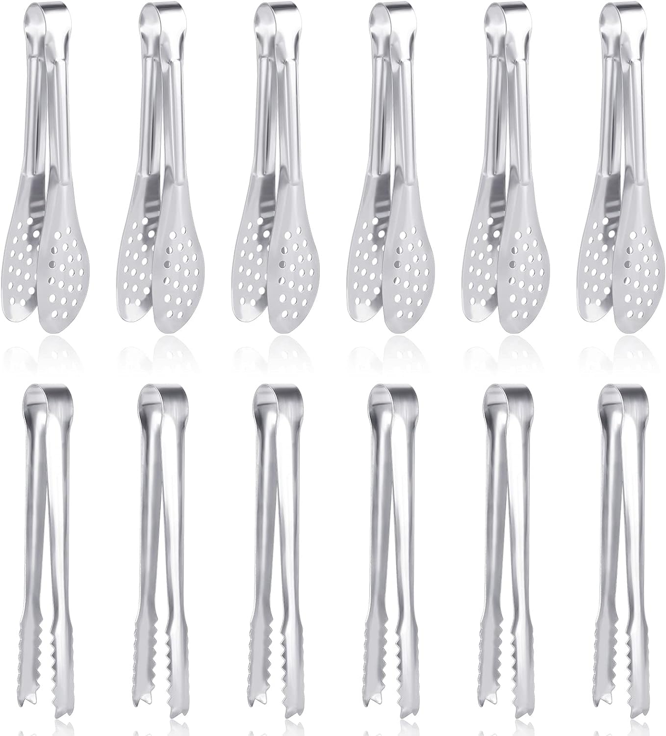 12 Pack Premium Small Serving Tongs, Dmoera Mini Stainless Steel Appetizer Tongs, 5Inch,5.2Inch(12.7cm)