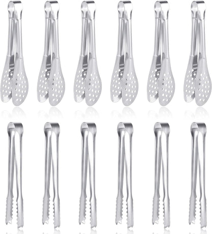 12 Pack Premium Small Serving Tongs, Dmoera Mini Stainless Steel Appetizer Tongs, 5Inch,5.2Inch(12.7cm)