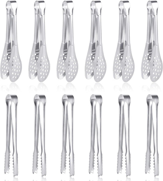 12 Pack Premium Small Serving Tongs, Dmoera Mini Stainless Steel Appetizer Tongs, 5Inch,5.2Inch(12.7cm)
