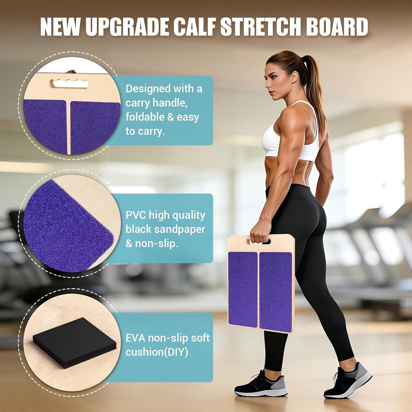 Slant Board Calf Stretch with Stretch Strap, 300 lb Portable Incline Board | Training Poster, Non-Slip Adjustable Wooden Calf Mobility Board for Calf Ankle Knees Achilles Physical Therapy Leg Exerciser