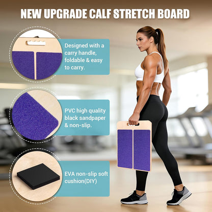 Slant Board Calf Stretch with Stretch Strap, 300 lb Portable Incline Board | Training Poster, Non-Slip Adjustable Wooden Calf Mobility Board for Calf Ankle Knees Achilles Physical Therapy Leg Exerciser