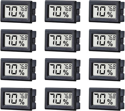 12 Pack Pgzsy Mini Small Digital Electronic Temperature Humidity Meters Gauge Indoor Thermometer Hygrometer LCD Display Fahrenheit (℉) for Humidors, Greenhouse, Garden