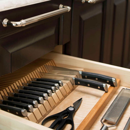 Rev-A-Shelf Trim-to-Fit Knife Block Drawer Insert Organizer with Separate Compartment for Kitchen Utensils, 55 Slot Storage Tray, Walnut, 4WDKB-WN-1
