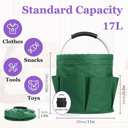 17L Cleaning Caddy with Handle and 6 Pockets, Foldable Cleaning Supply Caddy, Portable Shower Caddy in 600D Oxford Fabric, Multifunctional Storage Basket for Camping, Gardening, Black