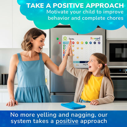Magnetic Chore Chart for Kids - Reward Behavior Chart for Kids at Home | Dry Erase Morning Routine Schedule Board - Responsibility Star Chart for Toddlers 3-5 - 48 Magnets and 49 Stars