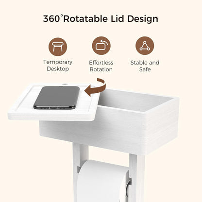 4-in-1 Black Toilet Paper Holder Stand with Storage Shelf Box, 360° Rotating Bamboo Free Standing Toilet Tissue Roll, Toilet Wipes Dispenser Organizer, Temporary Desktop for Bathroom (Patent) | 360° Rotating Bamboo Free Standing Toilet Tissue Roll,