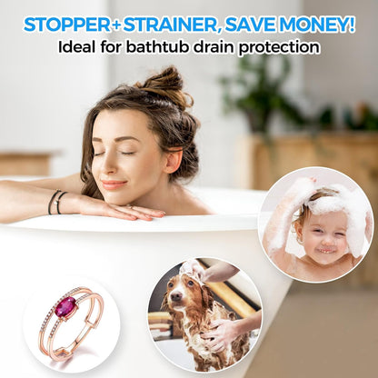 Bathtub Drain Strainer Silicone Bathroom Stopper Fixture Accessories | 2-Pack Gray Collapsible Shower Drain Hair Catcher for Pop Up Tubs, Traps Hair Before Clogs, Easy Clean for Bathroom Sinks