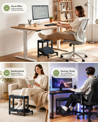 Amazer Bamboo Foot Rest for Under Desk at Work, 2-in-1 Reversible Rocking Footrest Adjustable Foot Stool, Ergonomic Footrest for Under Gaming Desk, Feet Support Leg Footstools for Home Office