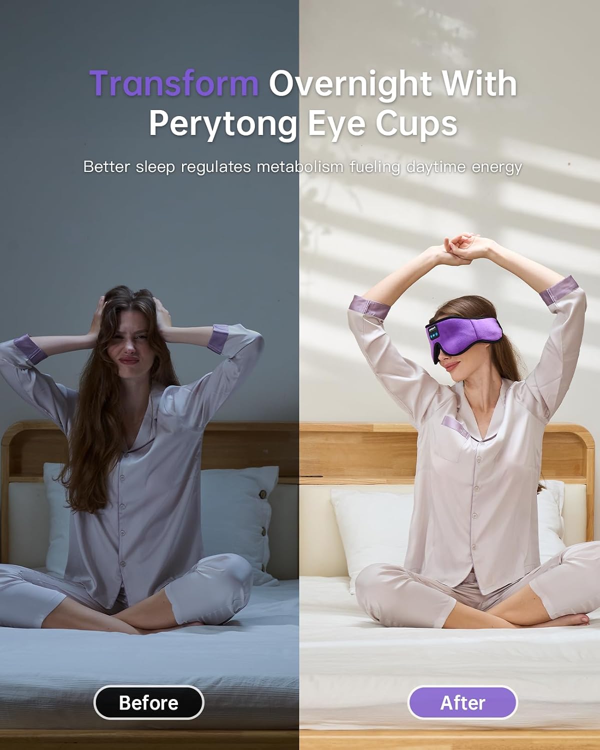 Perytong Sleep Mask with Bluetooth 5.4 Headphones, Wireless Music Sleep Eye Mask for Side Sleepers, 3D Contoured Comfort & Built-in HD Stereo Earphones, Blackout for Travel (Peach Pink)