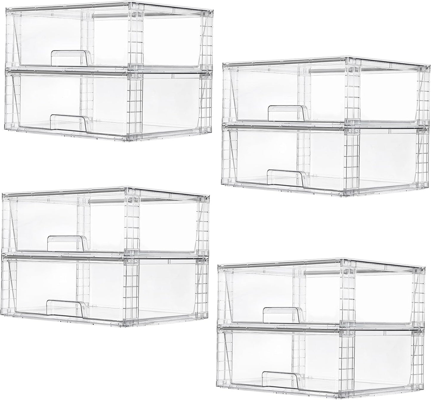 Vtopmart 2 Pack Large Clear Stackable Storage Drawers for Closet, Pantry | Easily Assemble Bathroom Undersink Organizers,Plastic Storage Bins for Cabinet,Kitchen Pantry Organization