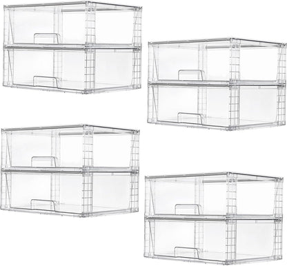 Vtopmart 2 Pack Large Clear Stackable Storage Drawers for Closet, Pantry | Easily Assemble Bathroom Undersink Organizers,Plastic Storage Bins for Cabinet,Kitchen Pantry Organization