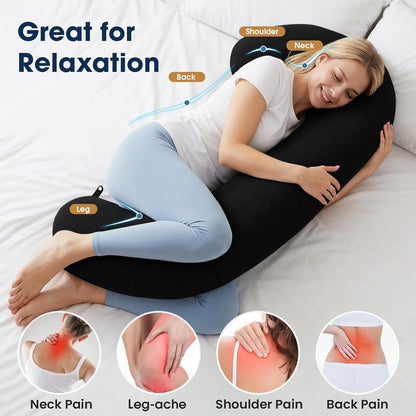 TranquilRelax C Shaped Body Pillow for Side Sleepers, Memory Foam Long Pillow for Leg, Hip & Back Support, Soft Washable Cover,Grey-47"*10"