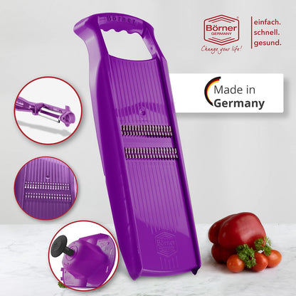 Börner Roko PowerLine Vegetable Slicer Set (2-piece) • Fine Julienne Cutter for Fruit and Vegetables + Safety Guard • Julienne Slicer • Mandoline Slicer Set • Kitchen Slicer (Red)