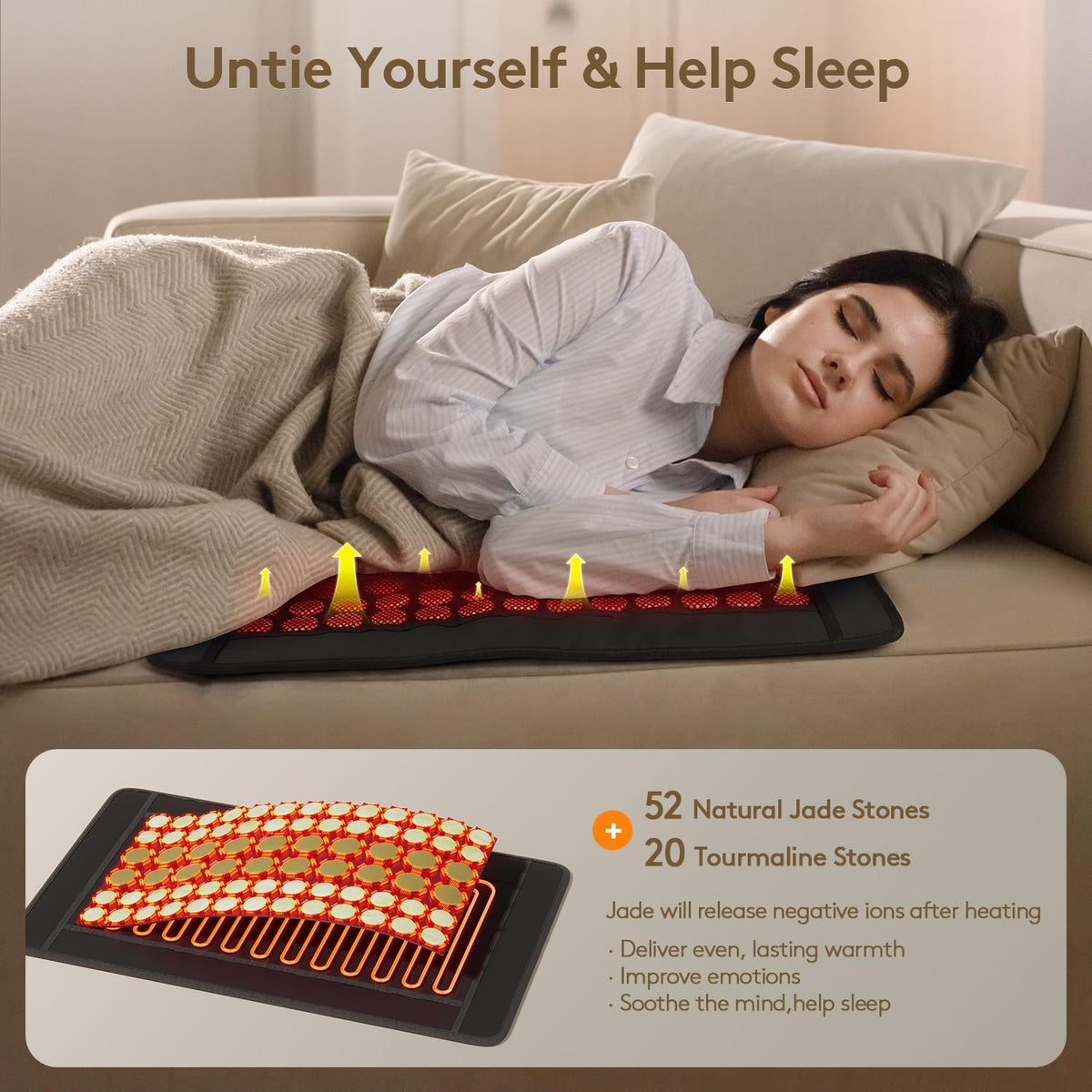 UTK Far Infrared Heating Pad for Back, Natural Jade & Tourmaline, 23.5x16"