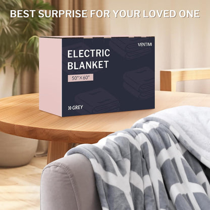 Heated Throw Blanket, 5 Heat Levels & 3 Hours Auto Off, Grey | ETL & FCC, fast warming, 50" x 60", flannel and sherpa, couch office use, machine washable, removable controller