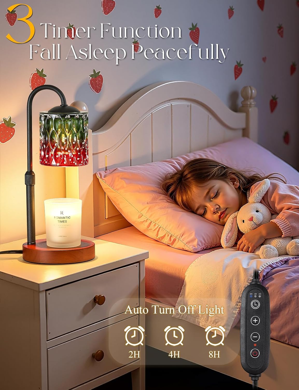 Briever Dimmable Candle Warmer Lamp with Timer, Height Adjustable Electric Candle Wax Warmer, Christmas Birthday Gifts for Women Mom, House Warming Gifts New Home Room Decor, Black Solid Wood Base