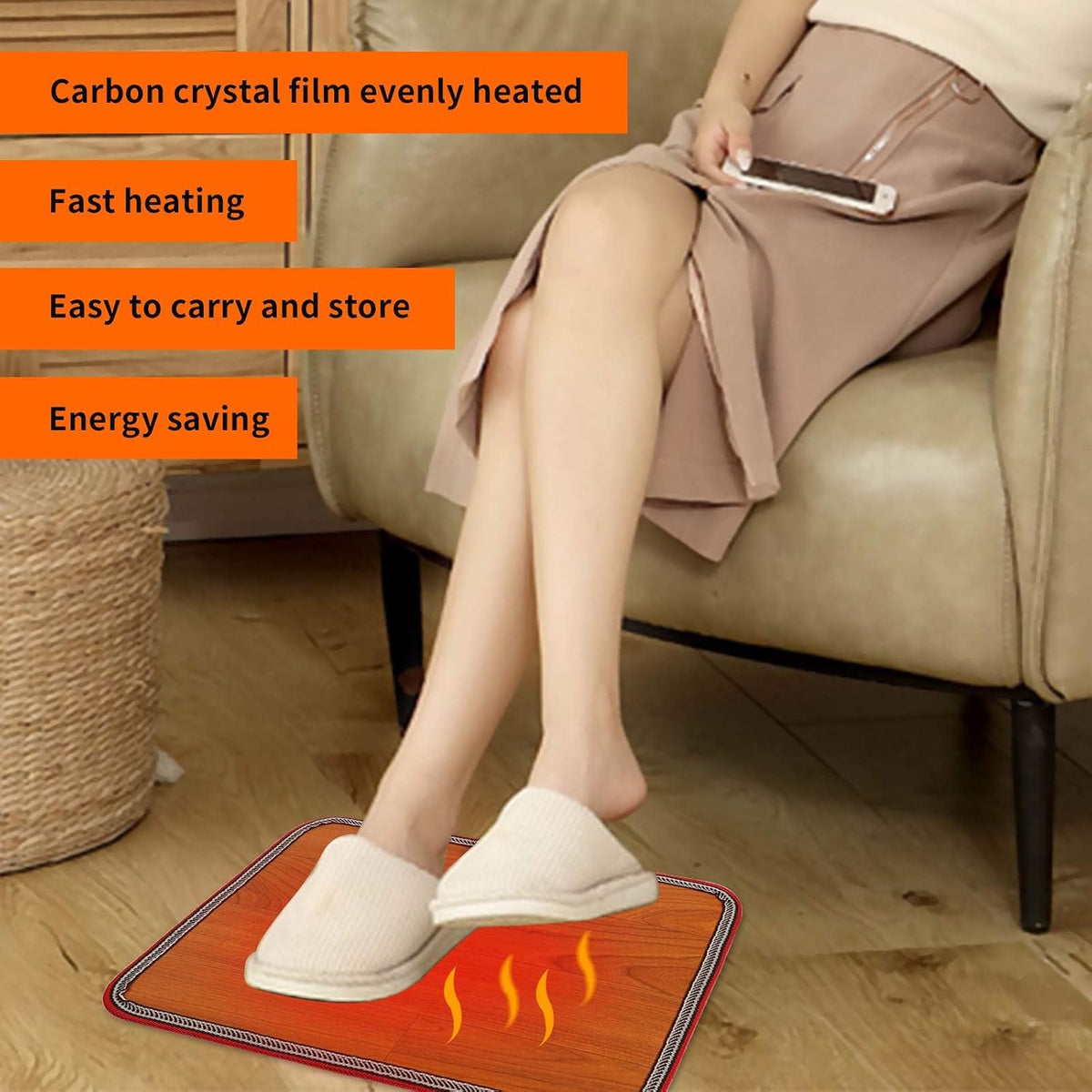 Electric Heated Floor Mats Under Desk, Heated Foot Warmer - 110v Toes Warming Heater for Office and Home(Stone Grain)