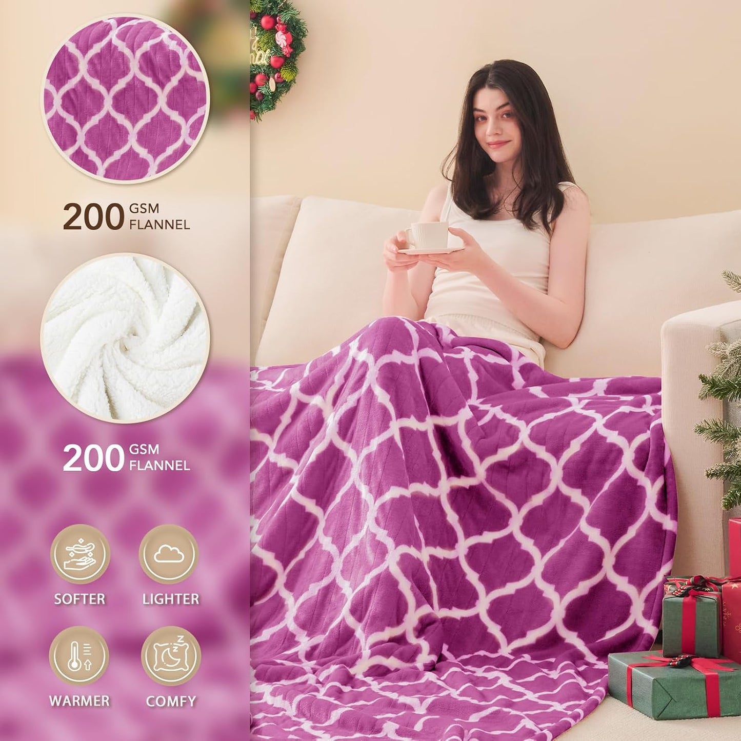 Homemate Heated Blanket Electric Throw - 50“x60“ Heating Blanket with 10 Fast Heat Levels 8 Hours Auto Off Soft Cozy Flannel Over-Heated Protection ETL Certification Keep Warming in Home | Throw with 10 Fast Heat Levels 8 Hours Auto Off Over-Heated