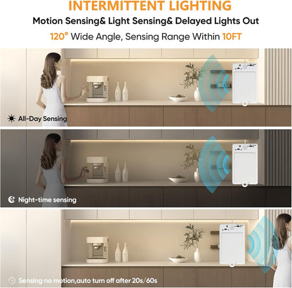 OMIKA Dual Sensor Stair Lights Indoor, Rechargeable 16.4ft LED Strip Light, 150 LEDs Double Motion Activated Under Bed Night Lights for Shelves, Stairway, Closet, Corridor, Bedroom, 6000K Cool White