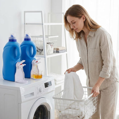 2-Pack White Laundry Detergent Cup Holder & Nozzle Force-Saving Switch, Liquid Soap Detergent Dispenser Holder Drip Tray Catcher Room Organization and Storage Decor