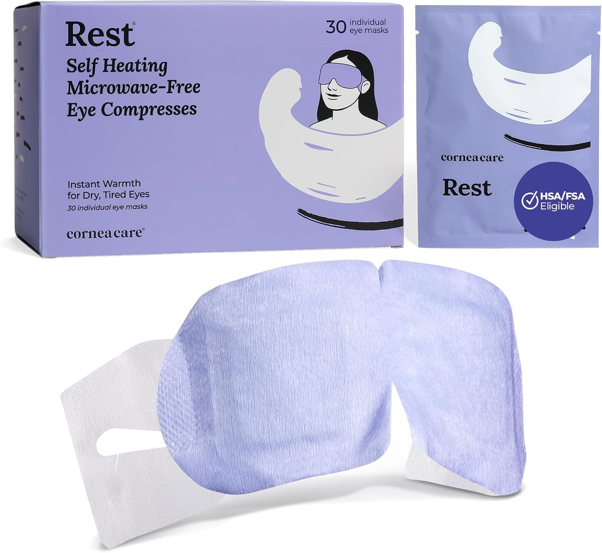 CorneaCare Rest Self Heating Warm Compress for Dry, Tired Eyes | 30 Count