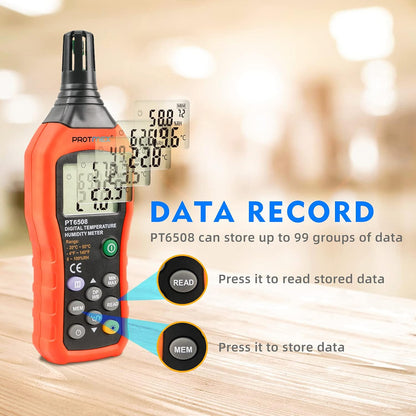 PT6508 Temperature Humidity Meter - Wet Bulb for Indoor/Outdoor | Digital Thermometer Hygrometer Monitor with Ambient, Dew Point, MIN, MAX, Data Hold, LCD Backlight