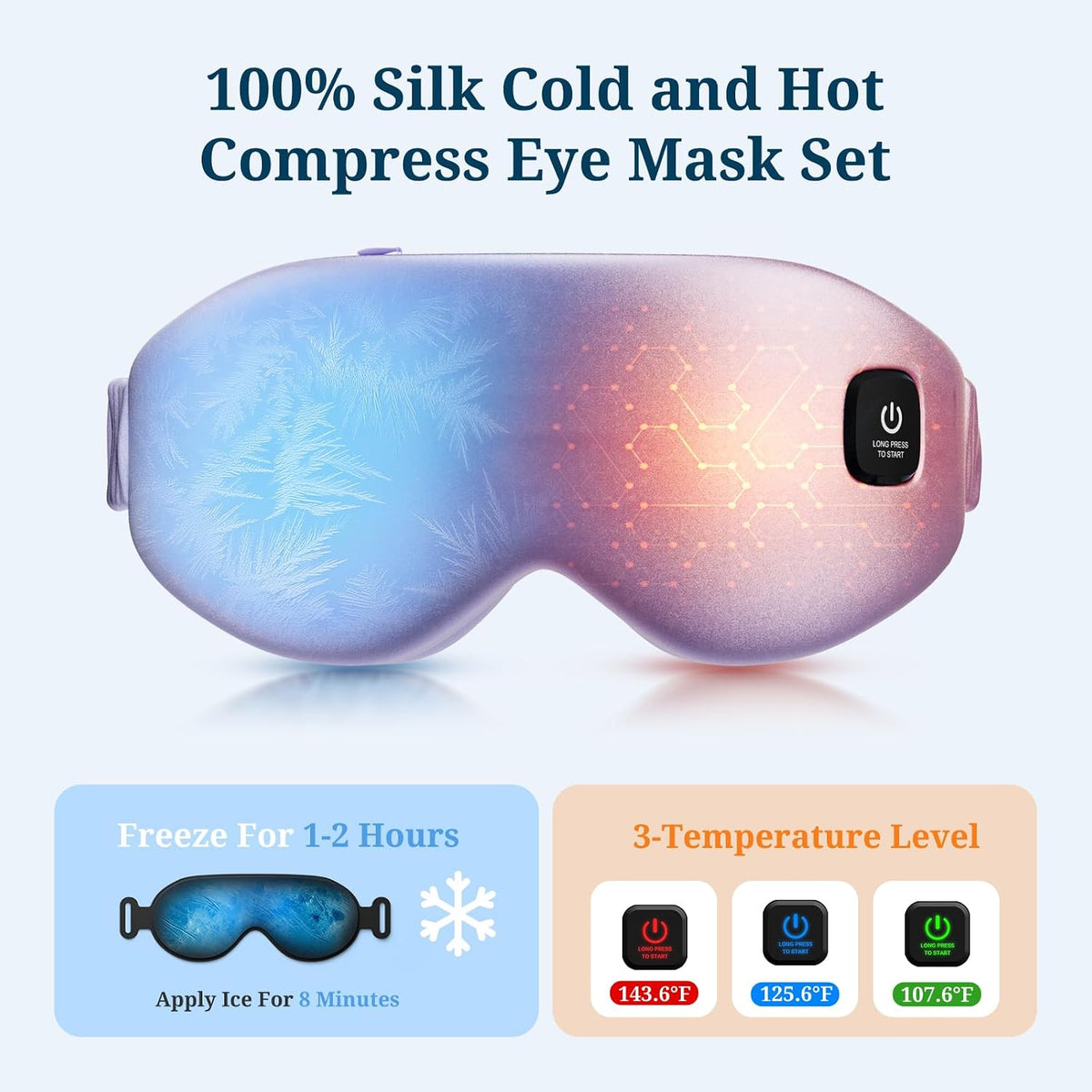 100% Silk Wireless Heated Eye Mask with Cooling & Washable Shells-Black