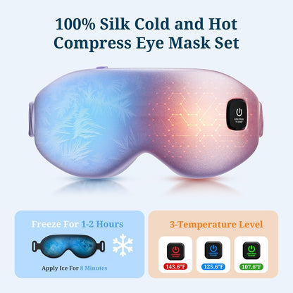 100% Silk Wireless Heated Eye Mask with Cooling & Washable Shells-Black
