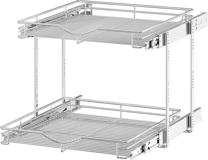 OCG Pull Out Cabinet Organizer (15" W x 21" D), Pull out Drawers, Cabinet Pull Out Shelves for Base Cabinet Organization in Kitchen Bathroom Pantry, Bottom Mount, Chrome Finish