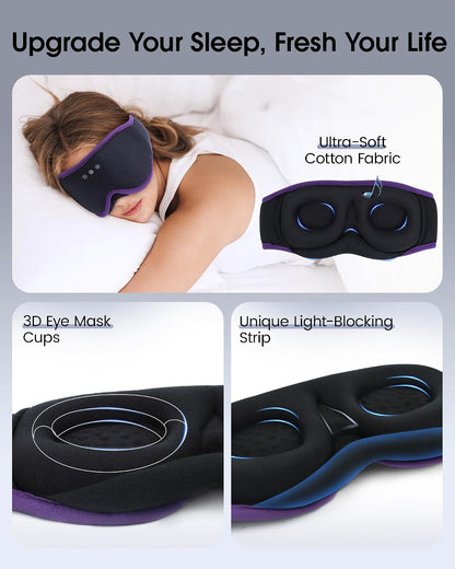 MUSICOZY Sleep Mask Bluetooth Headphones Eye Masks for Sleeping Headphone | 3D Wireless EyeMasks for Side Sleepers, 14-Hour Playtime, Ultra-Soft Breathable, Ultra-Thin Stereo Speakers for Women Men