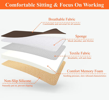 kingphenix Memory Foam Car Seat Cushion for Driver and Office Chair Comfort | 1.2-Inch-Thick Memory Foam Seat Pad, Soft, Breathable Fabric, Non-Slip Silicone Bottom for Long Drives and Office Use, Black