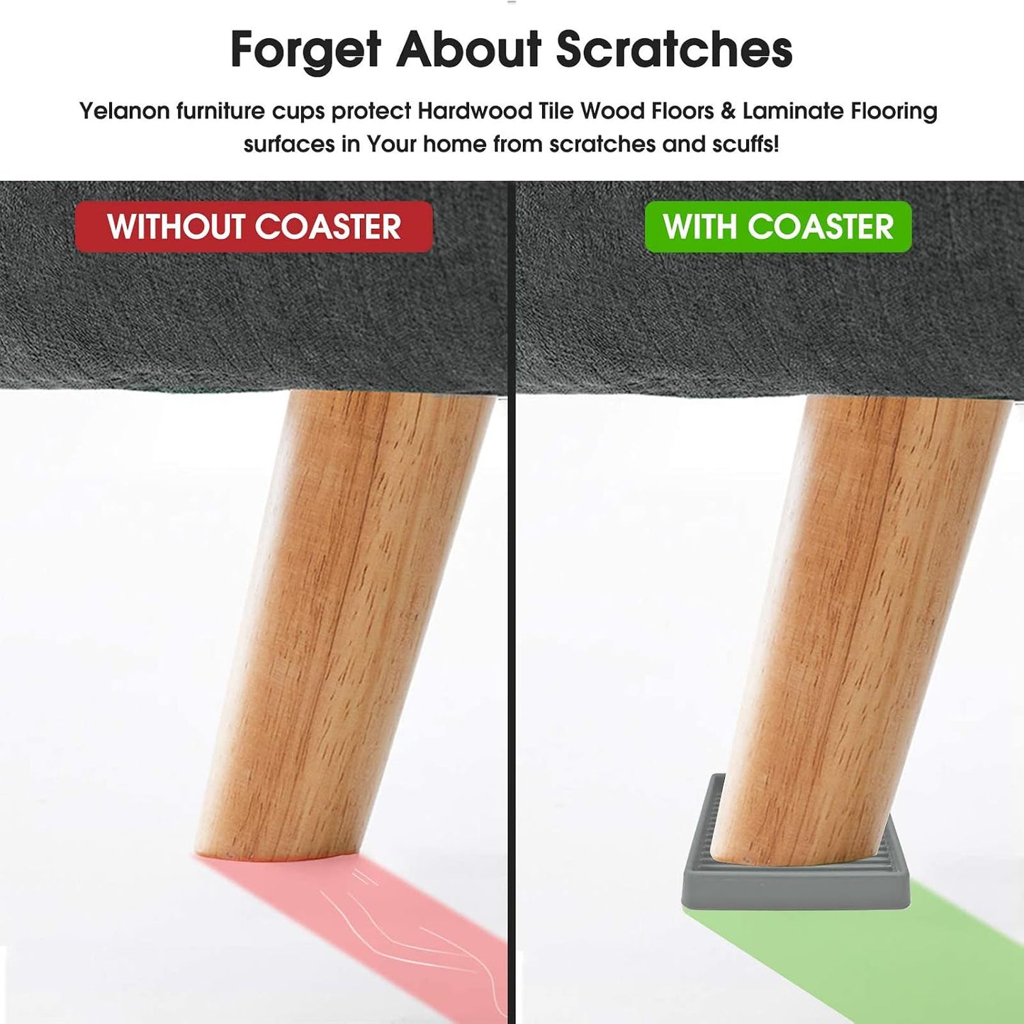 Furniture Coasters 4 Pcs 4” Furniture Caster Cups - Non Slip Furniture Pads Hardwoods Floors - Non Skid Grippers Rubber Furniture Feet Anti Slide Floor Protector for Bed Couch Stoppers Black