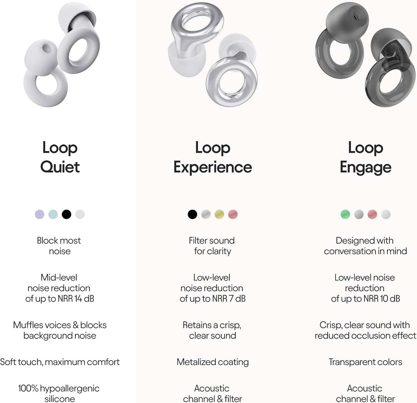 Loop Quiet - Ear Plugs for Sleep – Super Soft, Reusable Hearing Protection in Flexible Silicone for Noise Reduction & Flights - 8 Ear Tips in XS/S/M/L - SNR 24dB & NRR 14 Noise Cancelling - White