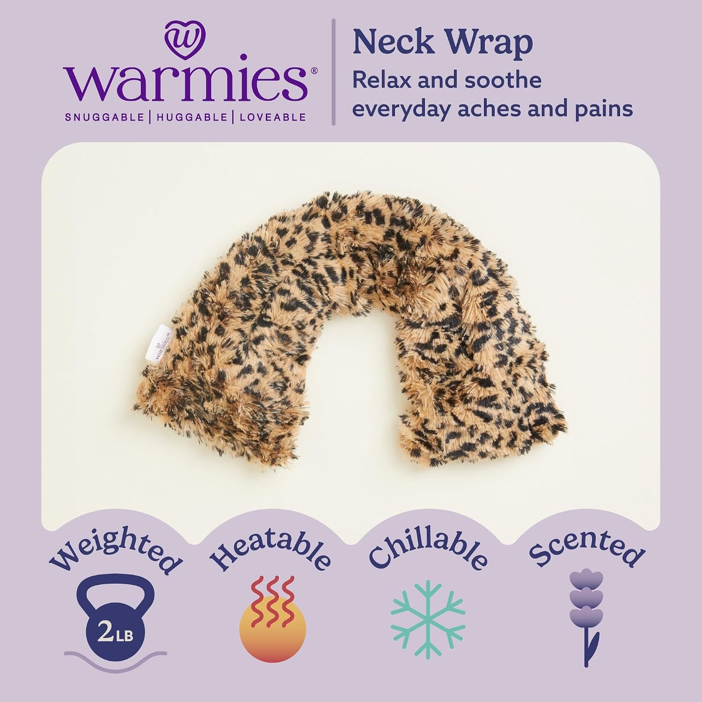 warmies Microwavable Shoulder Heating Pad, Neck Warmer & Heat Pack, Snowy | Steady Pressure, Cooling Relief, Scented with Calming French Lavender, Microwave 30 sec, Freeze 2-3 hrs, Soft Faux Fur