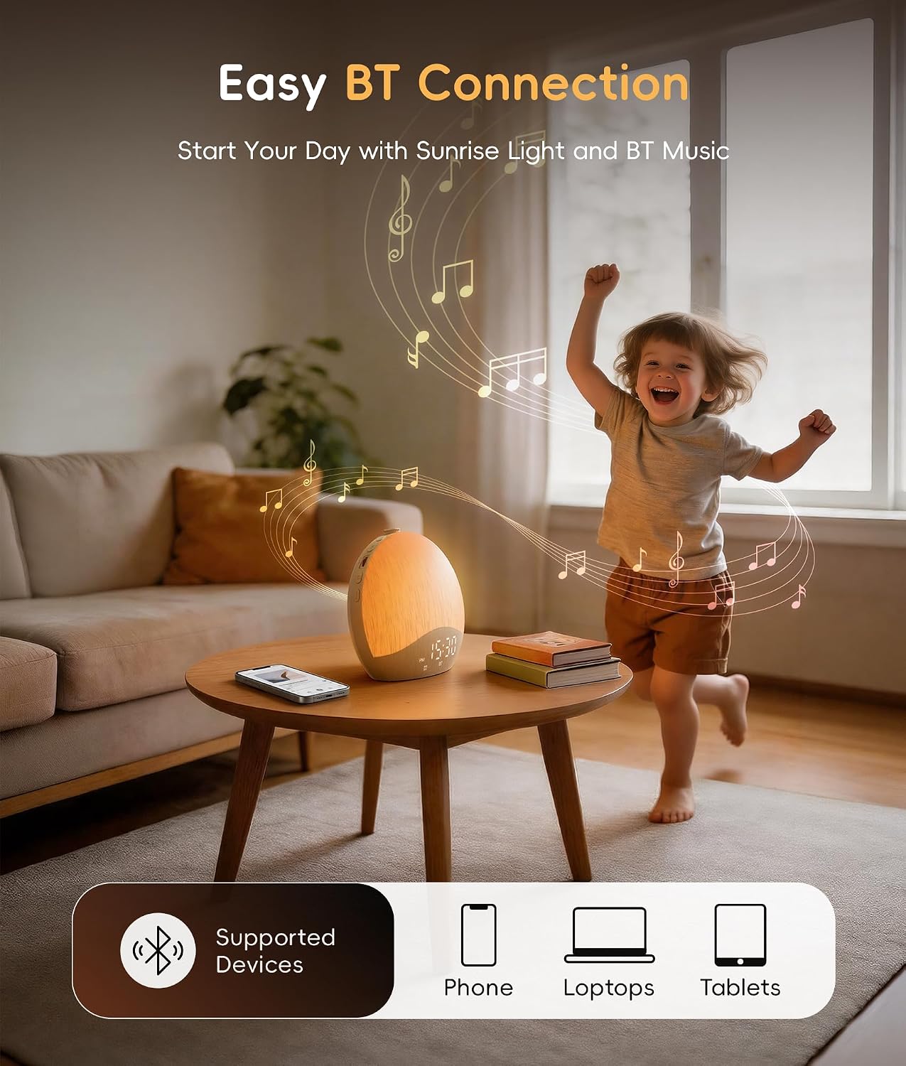 ecozy Sunrise Alarm Clock, White Noise Machine, Sound Machine for Bedroom | Wake Up Light with BT Speaker, 26 Sleep Sounds, 17 Night Lights, Dimmable Digital Clock for Adults, Kids