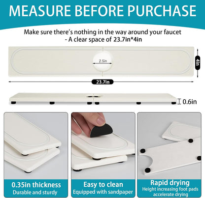 Faucet Mat for Kitchen Sink with Raised Feet, Stone Sink Mat Quick Dry around Faucet, Water Absorbent Stone Tray, Sink Splash Guard & Protectors, Stone Drying Mat for kitchen Counter
