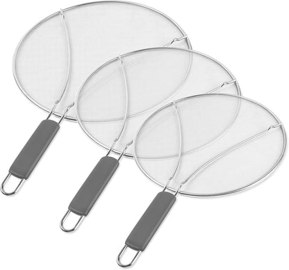 Stainless Steel Splatter Screen for Frying Pan - 9.8" 11.4" 13" Ultra Fine Mesh Grease Splatter Guard, Hot Oil Splatter Guard Shield Grease for Cooking, Kitchen Splash Guard to Prevent Oil Splatter