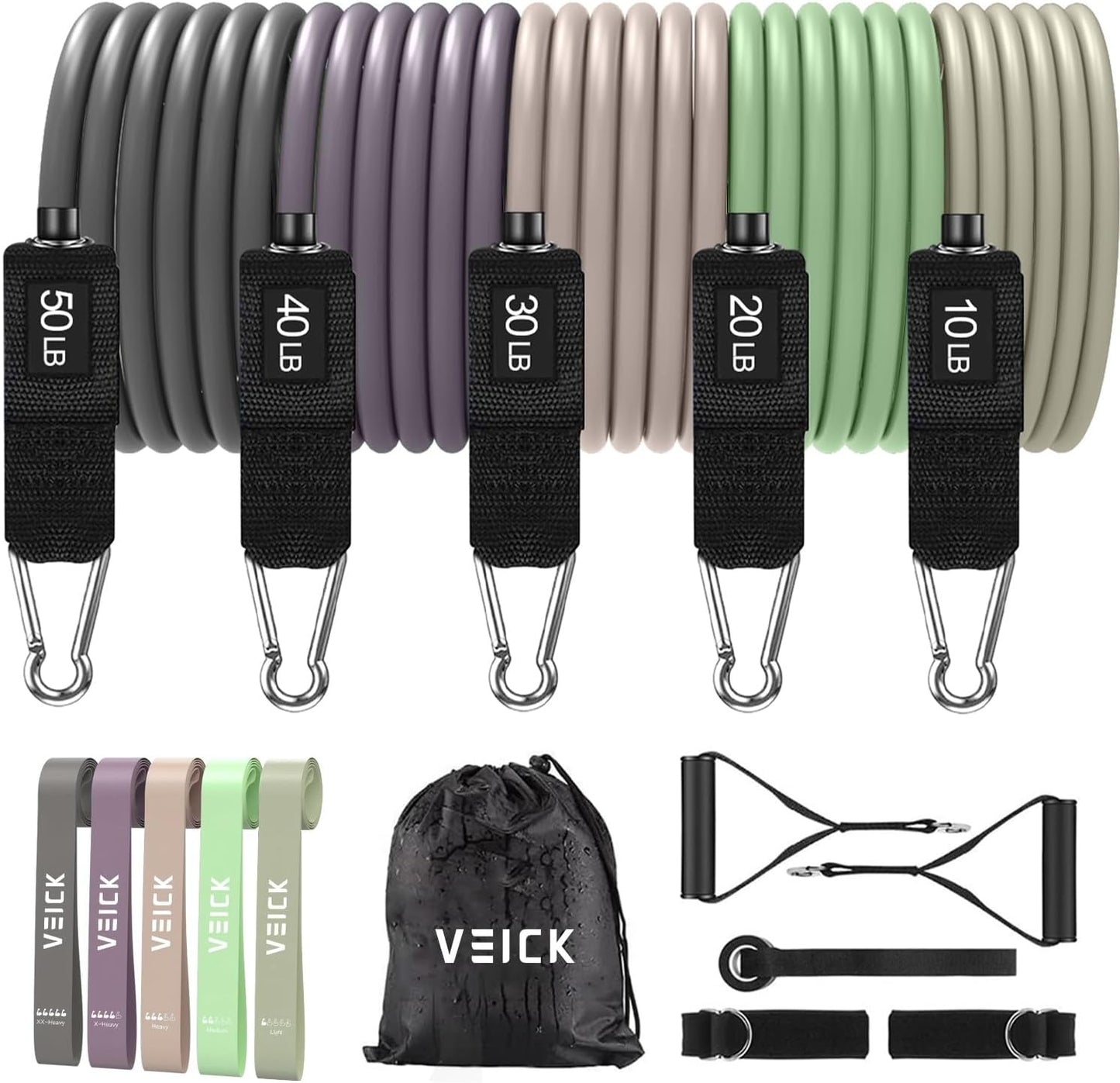 VElCK Resistance Bands Set with Handles for Exercise, Workout and Home Gym | 100% Natural Latex, 10-150LBS, Versatile for Yoga, Pilates, Strength, Home Gym