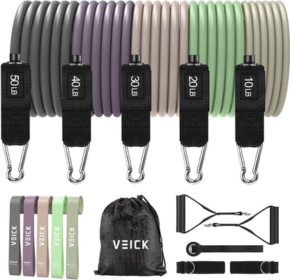 VElCK Resistance Bands Set with Handles for Exercise, Workout and Home Gym | 100% Natural Latex, 10-150LBS, Versatile for Yoga, Pilates, Strength, Home Gym
