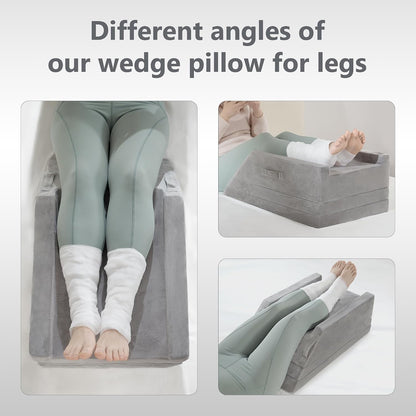 Wedge Pillow for Sleeping, Bed Wedge Pillow for After Surgery 3-Height Memory Foam Leg Elevation Pillow for Swelling Back Pain Relief Sciatica Knee Ankle Pain Bed Support Legs L 24"
