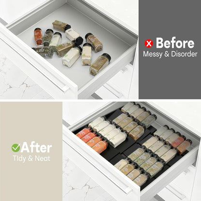 Bamboo Spice Drawer Organizer, 4-Tier Spice Rack for Cabinet | 12"-23" Expandable,No Assembly,Seasoning Storage Insert,(Need 3.1” Deep Drawer) Spice Organizer for Drawer,Jars Not Included