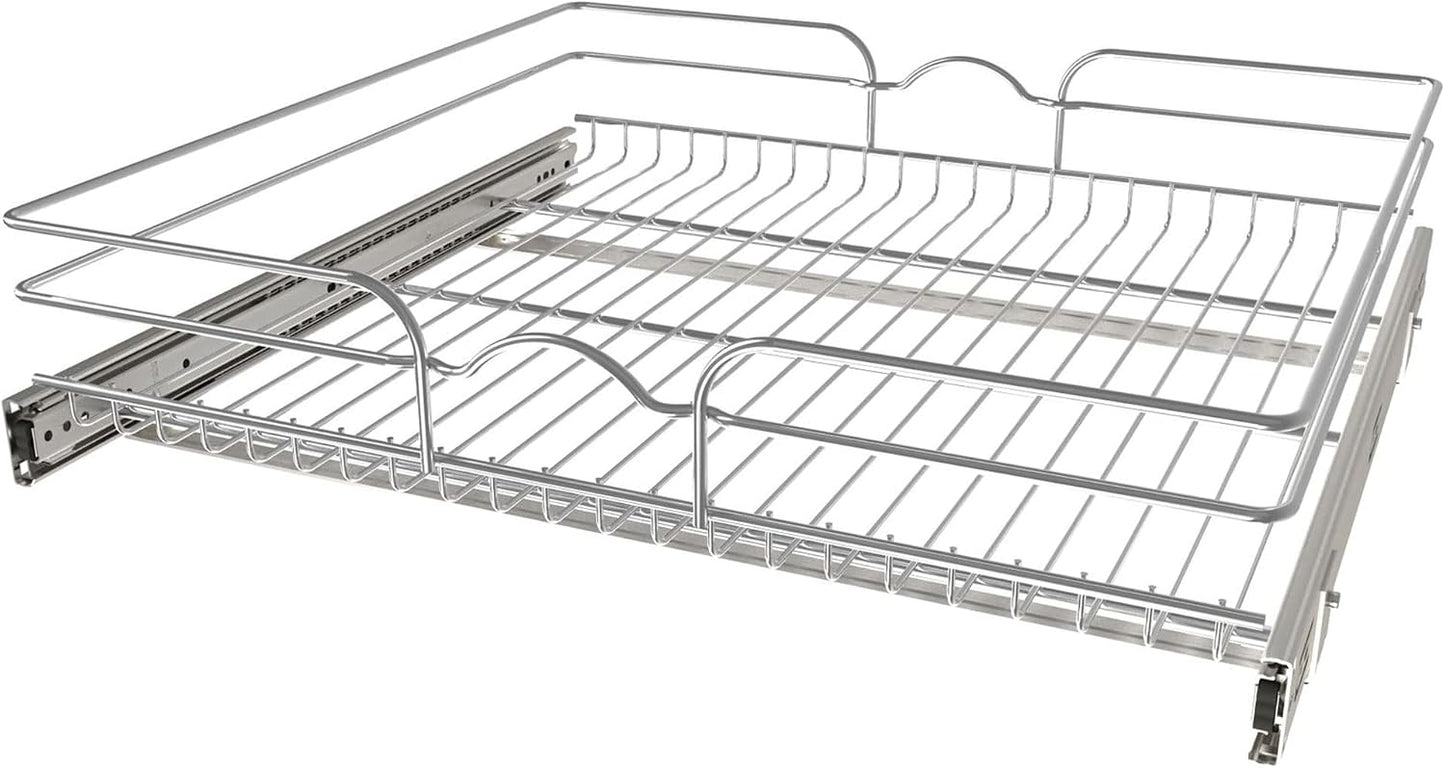 Rev-A-Shelf Pullout Organizer for Cabinets, Min Opening Width of 18" | STwo-Tier Steel Shelf for Kitchen or Vanity Cabinet Organization, Heavy Gauge Wire Slide Out Storage Basket, 5WB2-1822CR-1