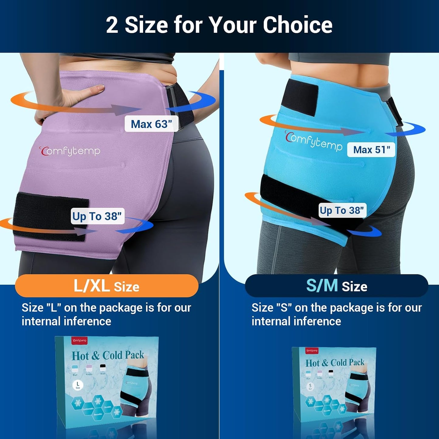 Comfytemp Hip Ice Pack Wrap for Sciatica Pain Relief, Hip Replacement Kit After Surgery, Reusable Gel Ice Pack for Injuries, Hot Cold Compress Recovery Items, Fathers Day Dad Gifts for Men, Blue (S/M)