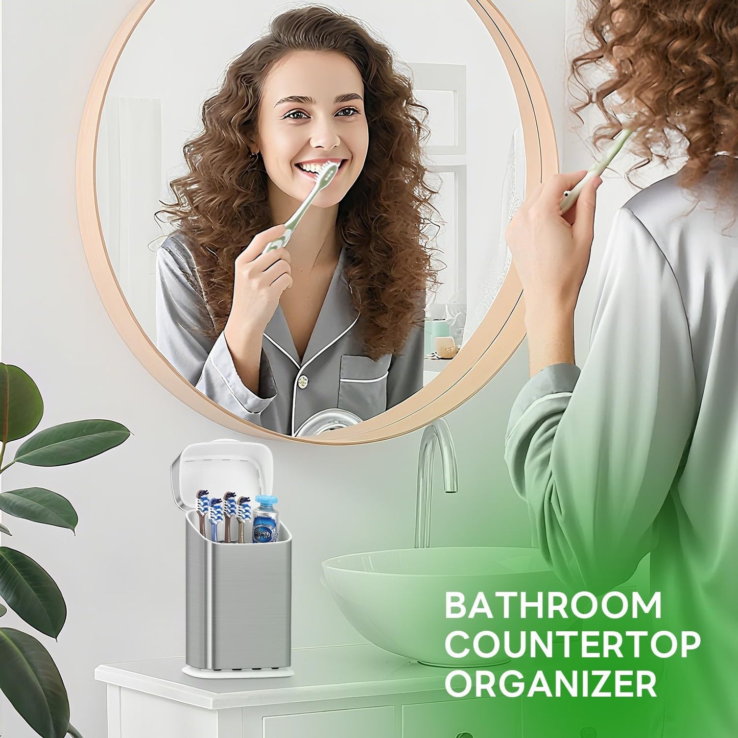GFWARE Electric Toothbrush Holder with Cover, Ventilated & Drainage, Silver | Detachable 5 Slots Bathroom Organizer for Toothbrush & Toothpaste, Waterproof & Dustproof, Electric Toothbrushes Under 10 In